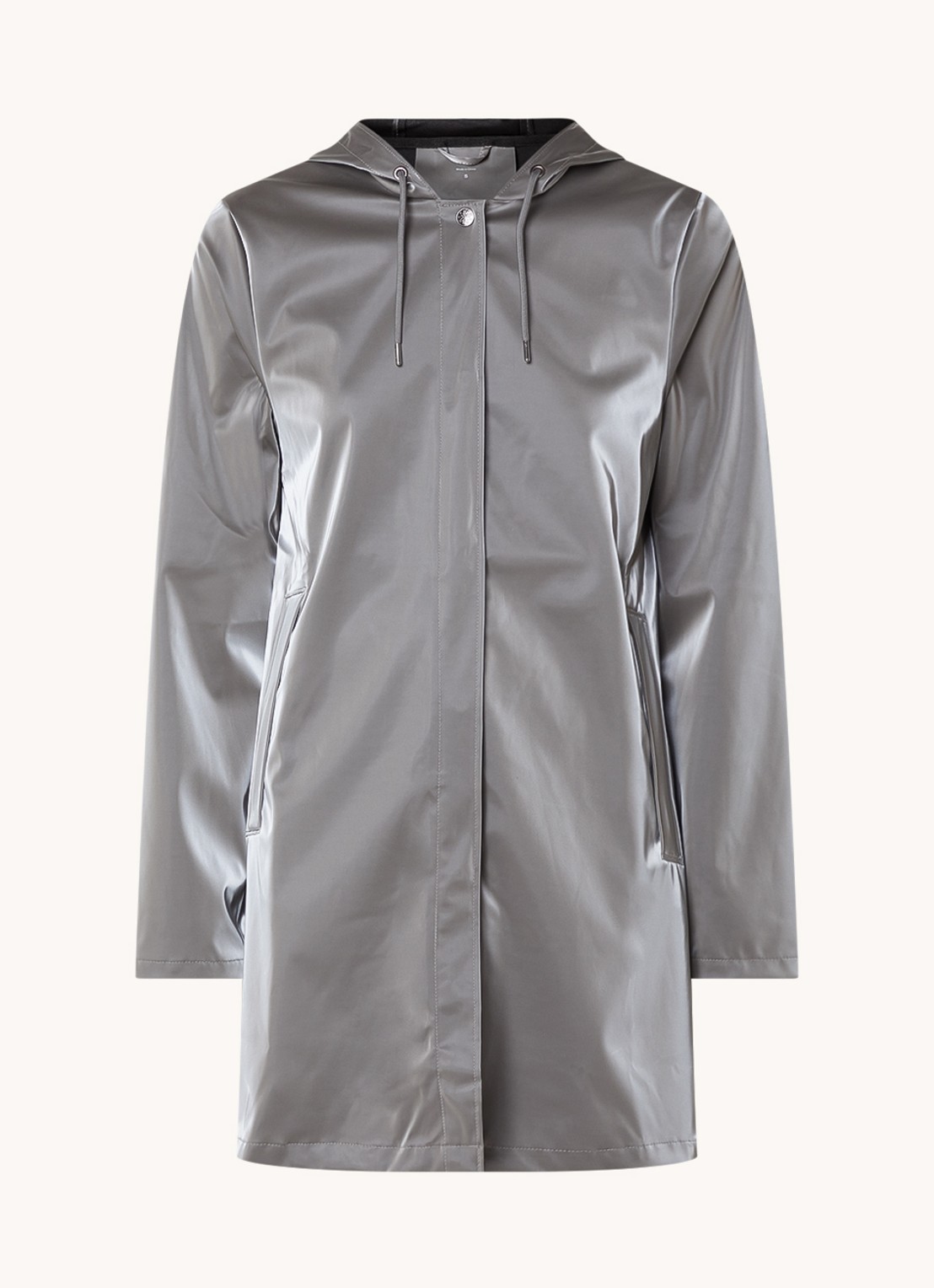 Rains String W parka met capuchon en trekkoord - voorkant 3 grijs