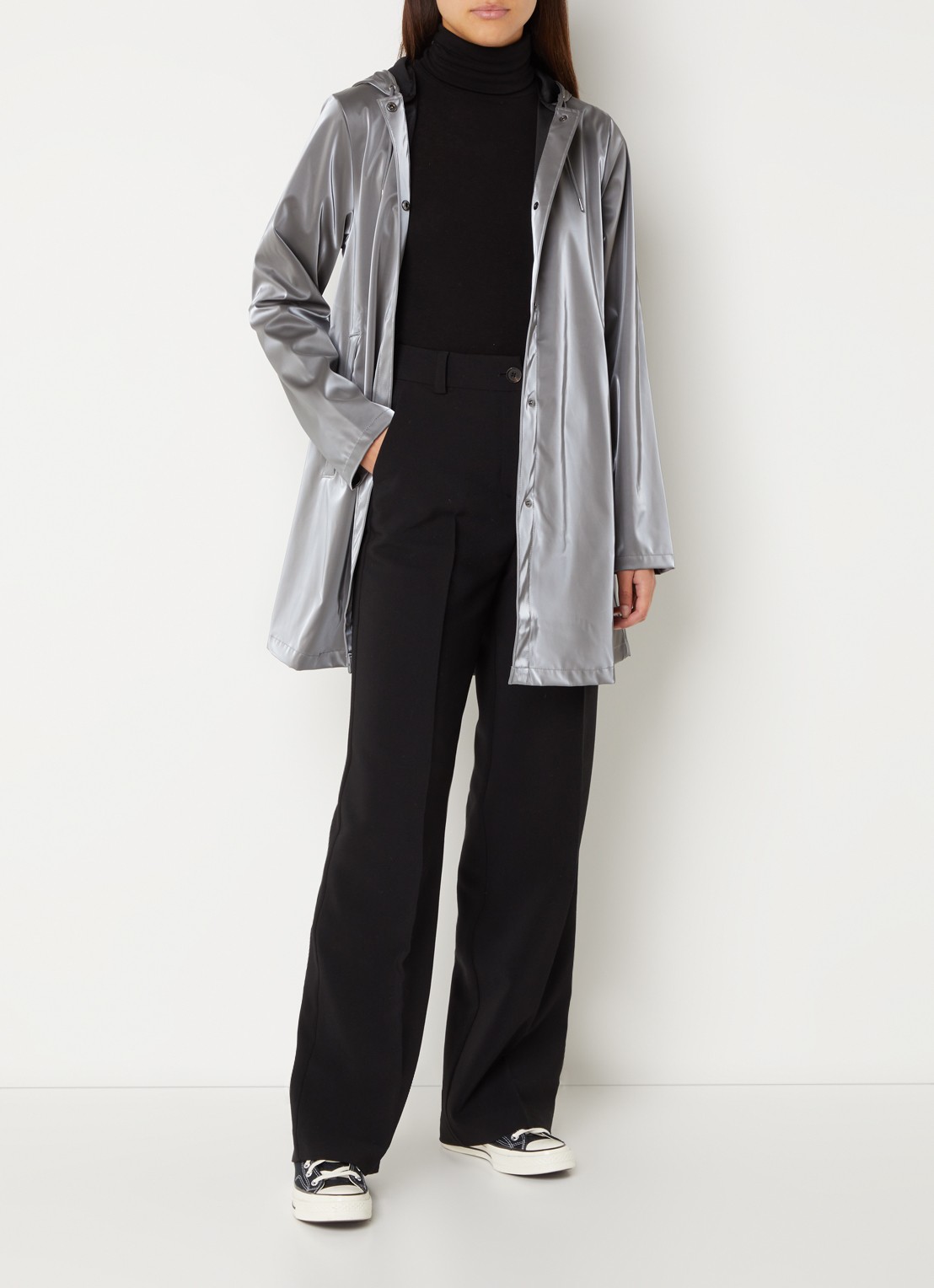 Rains String W parka met capuchon en trekkoord - voorkant 4 grijs