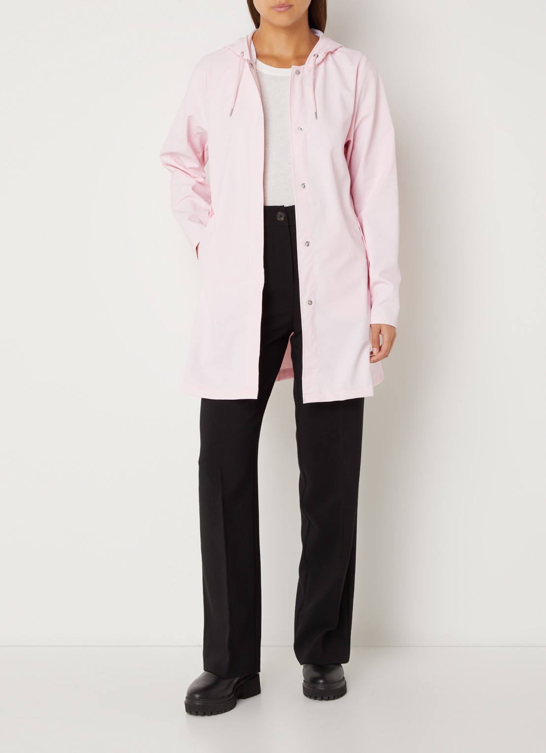 Rains String W parka met capuchon en trekkoord - voorkant 4 roze
