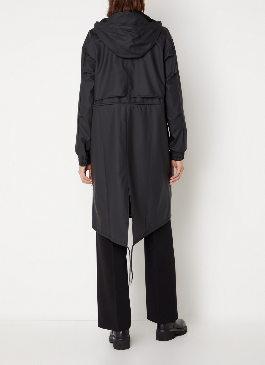 Rains String W parka met capuchon en trekkoord - achterkant 4 zwart