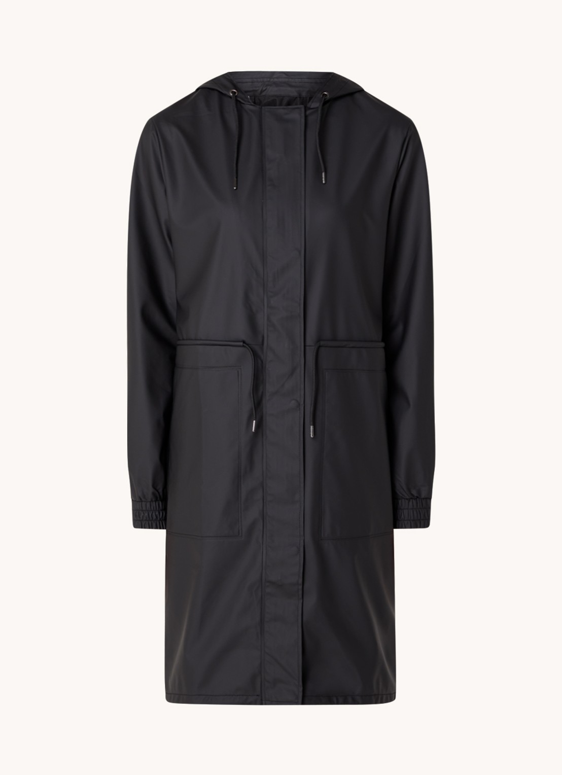 Rains String W parka met capuchon en trekkoord - voorkant 2 zwart