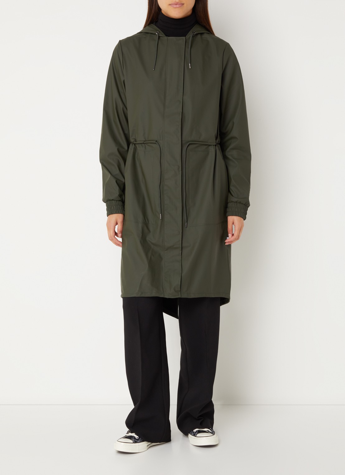Rains String W parka met capuchon en trekkoord - detail groen
