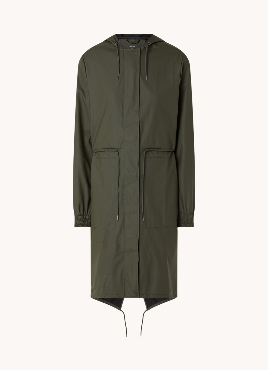 Rains String W parka met capuchon en trekkoord - voorkant 3 groen