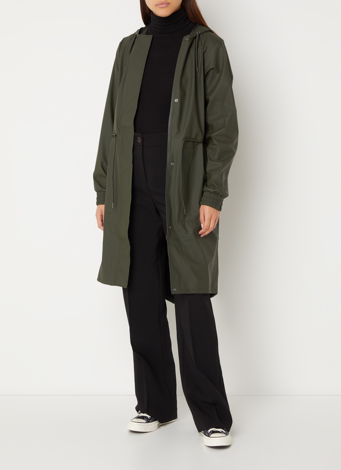 Rains String W parka met capuchon en trekkoord - voorkant 4 groen