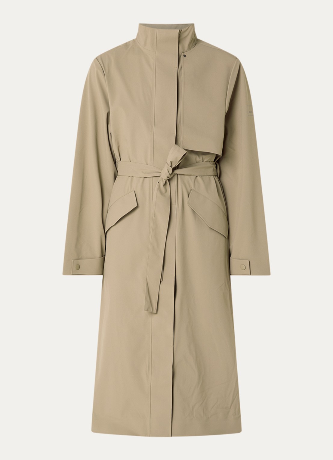 Rains Suv regenjas met strikceintuur en capuchon - voorkant khaki