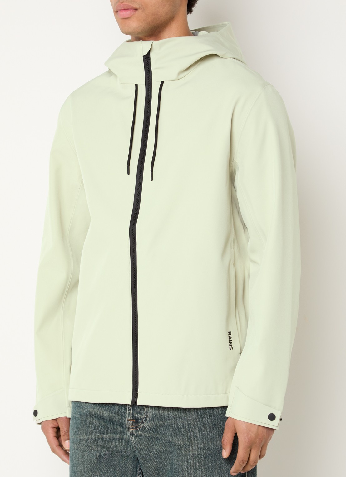 Rains Suva softshell jack met capuchon - detail lindegroen
