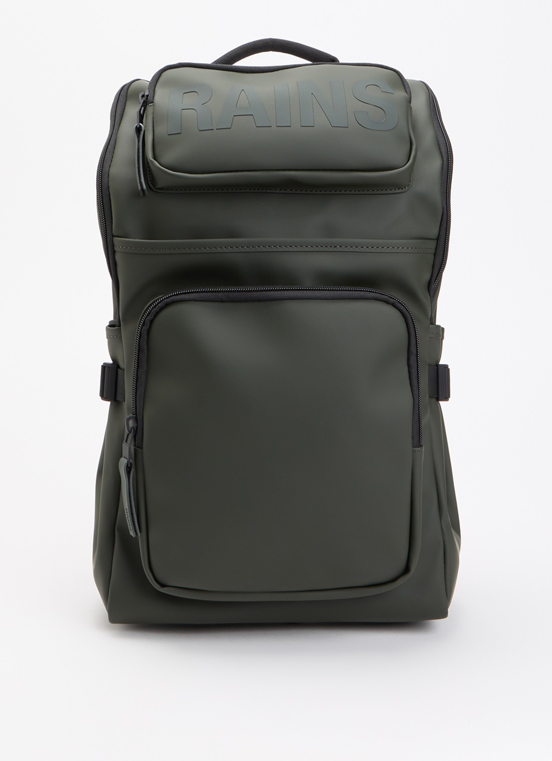 Rains Texel Cargo rugzak met 16 inch laptopvak en waterafstotende coating - voorkant 3 groen