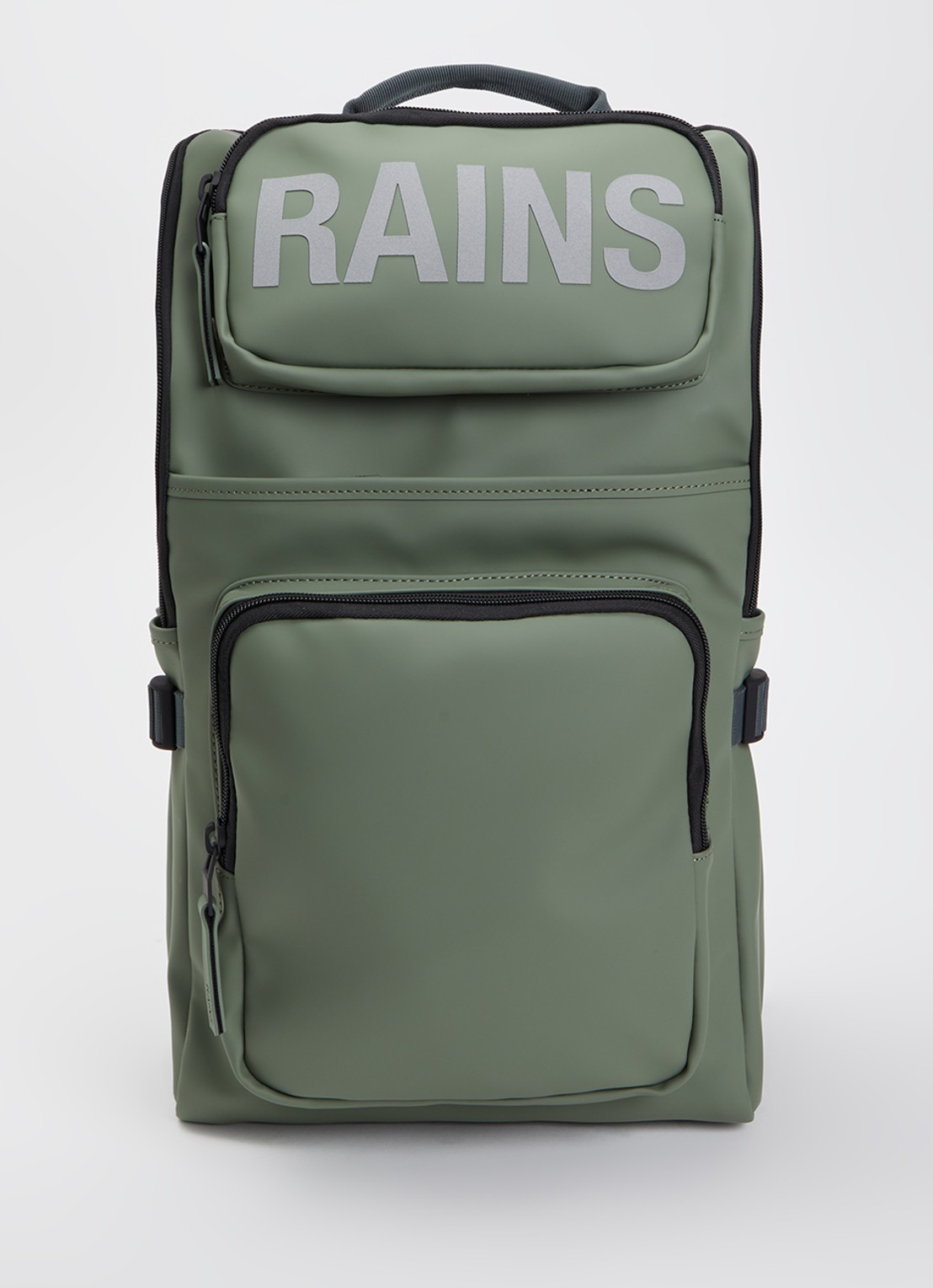 Rains Texel Cargo rugzak met 16 inch laptopvak en waterafstotende coating - voorkant lichtgroen