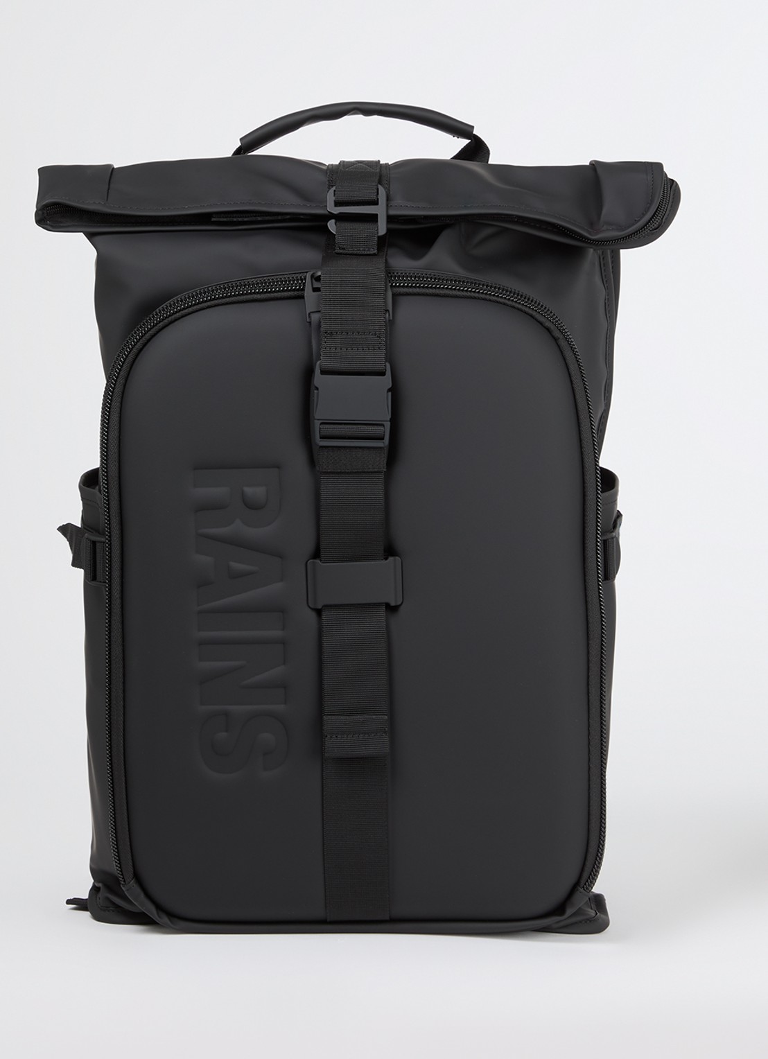 Rains Texel Moulded rugzak met 16 inch laptopvak en waterafstotende coating - voorkant zwart