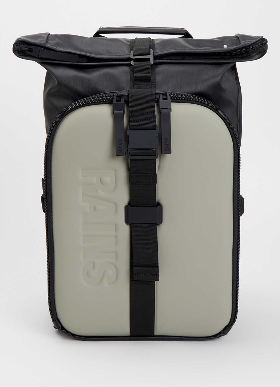 Rains Texel Moulded rugzak met 16 inch laptopvak en waterafstotende coating - voorkant 2 lindegroen