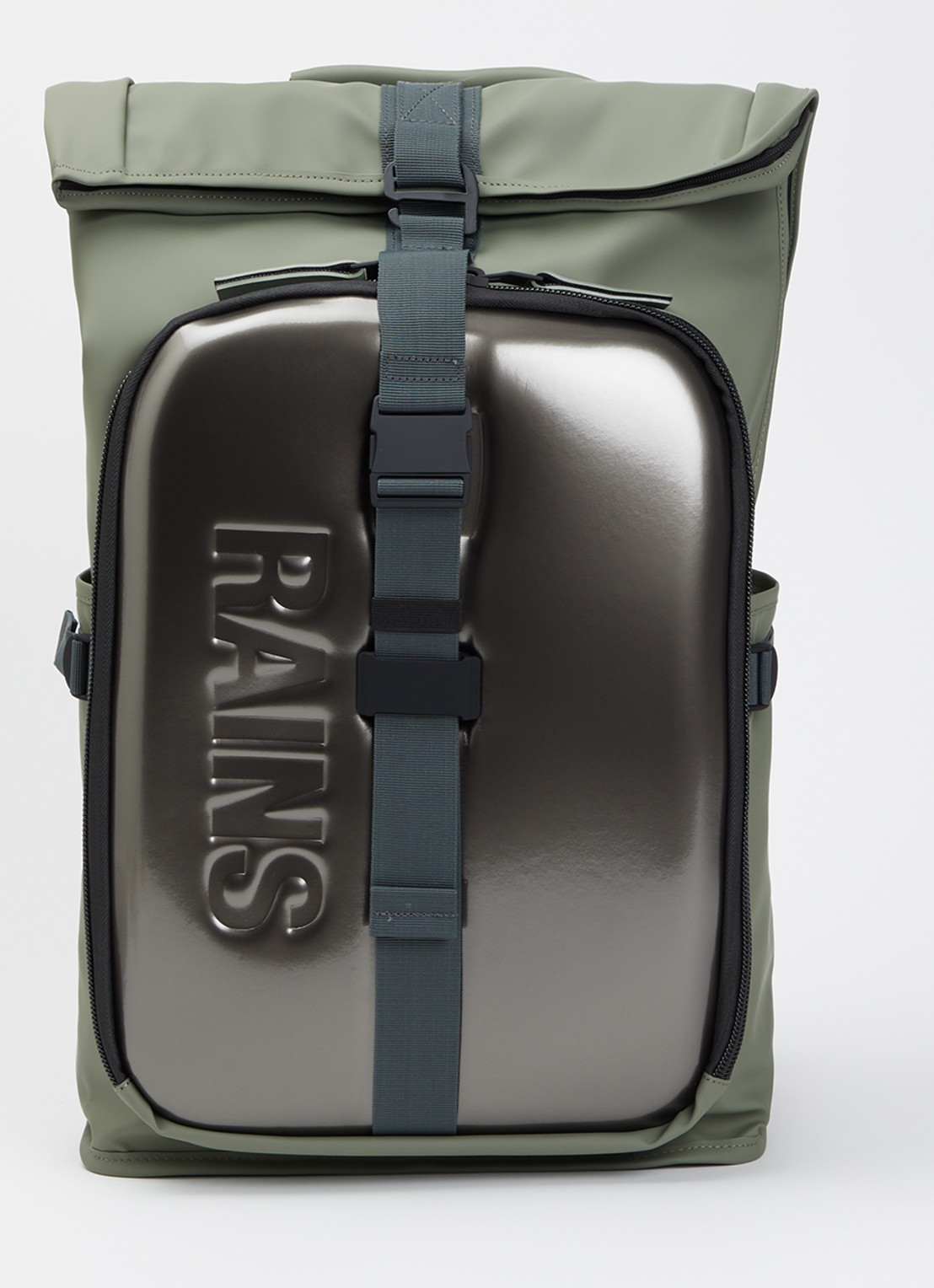 Rains Texel rugzak met waterafstotende coating en 16 inch laptopvak - voorkant groen