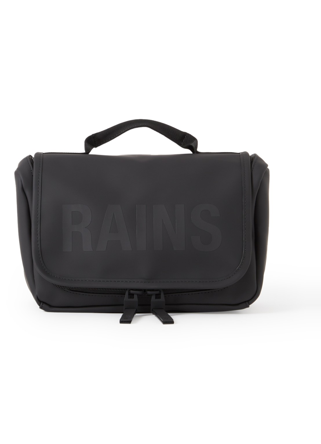 Rains Texel toilettas met waterafstotende coating en logo - voorkant zwart