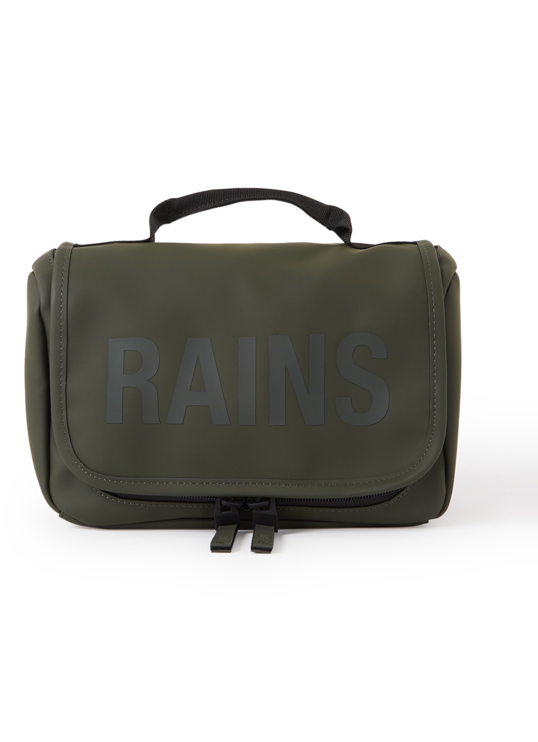 Rains Texel toilettas met waterafstotende coating en logo - voorkant groen