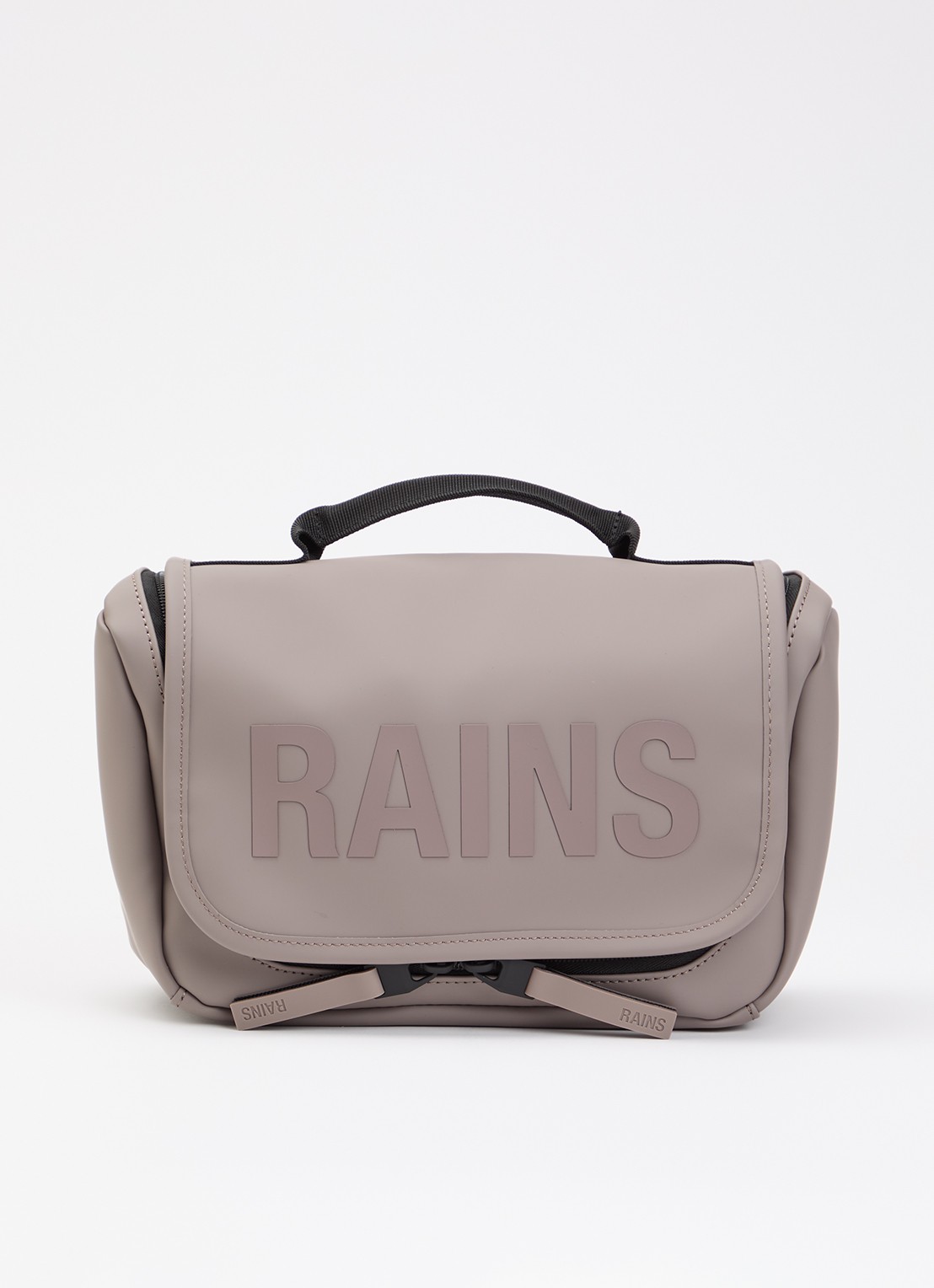 Rains Texel toilettas met waterafstotende coating en logo - voorkant taupe