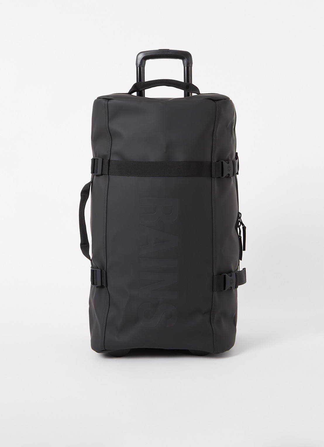 Rains Texel trolley met logo 54 cm - voorkant zwart