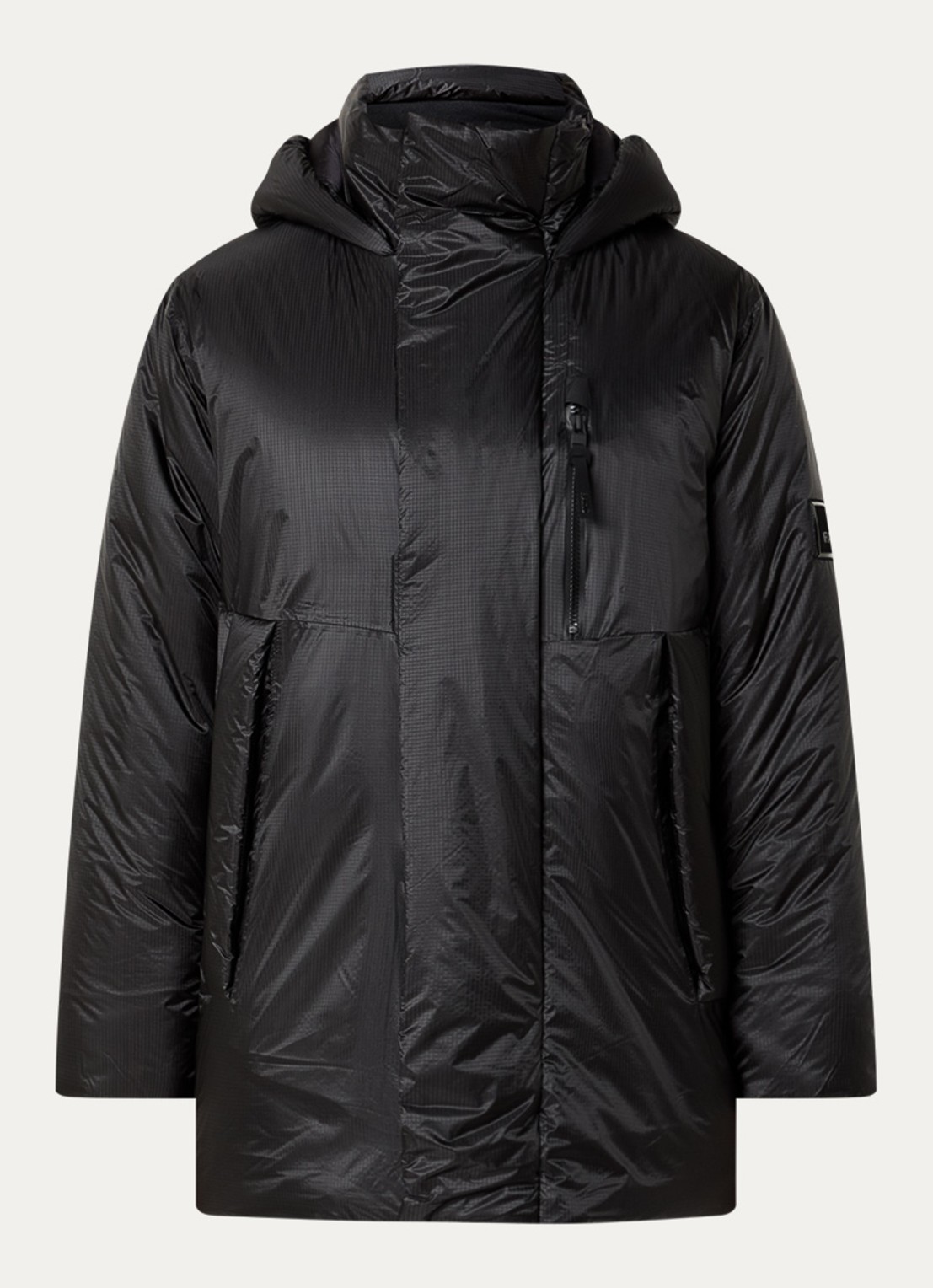 Rains Torna puffer jas met capuchon en ritszakken  - voorkant 2 zwart