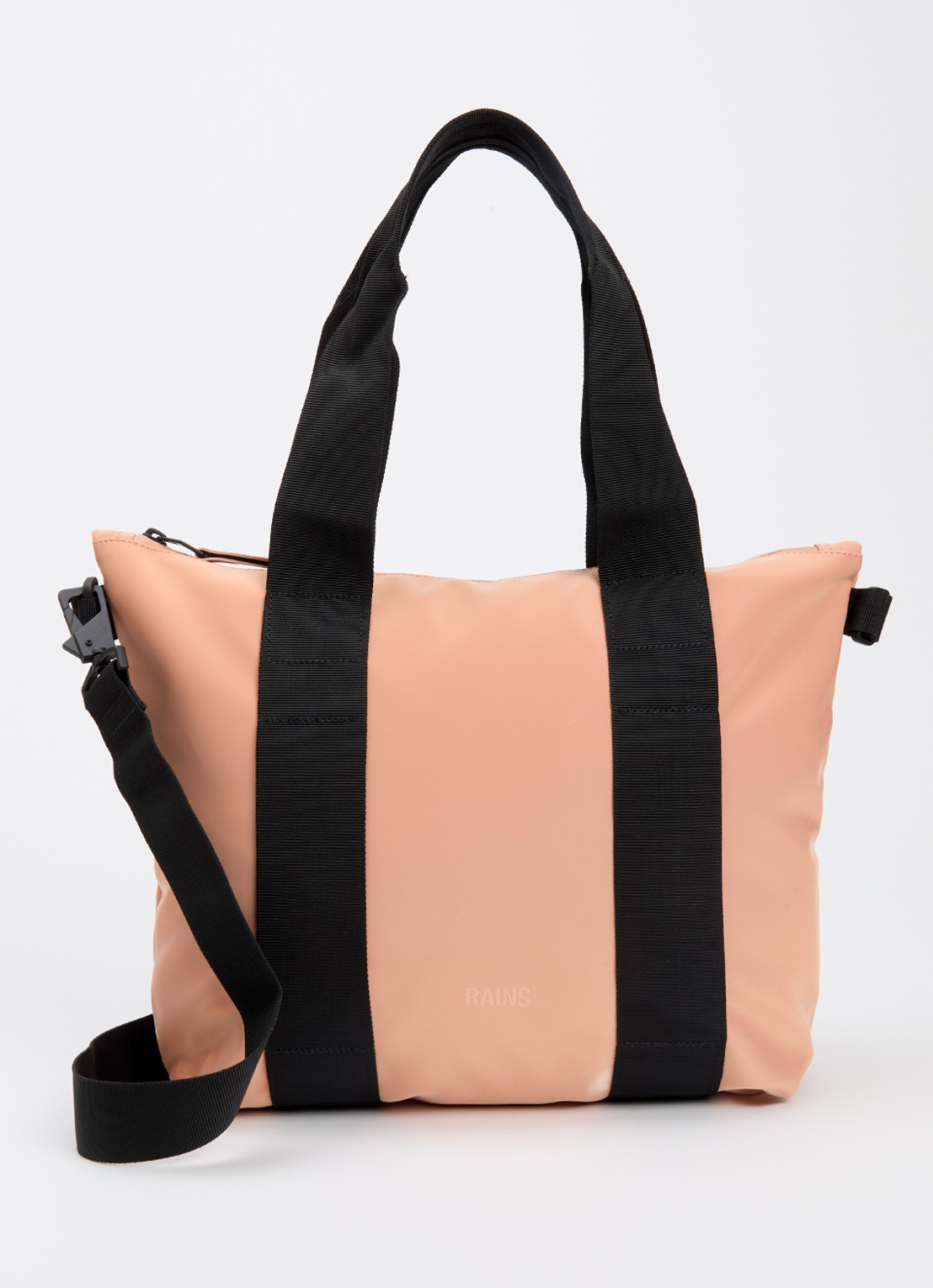 Rains Tote Micro W3 schoudertas met afneembare schouderriem en waterafstotende coating - voorkant 2 zalmroze