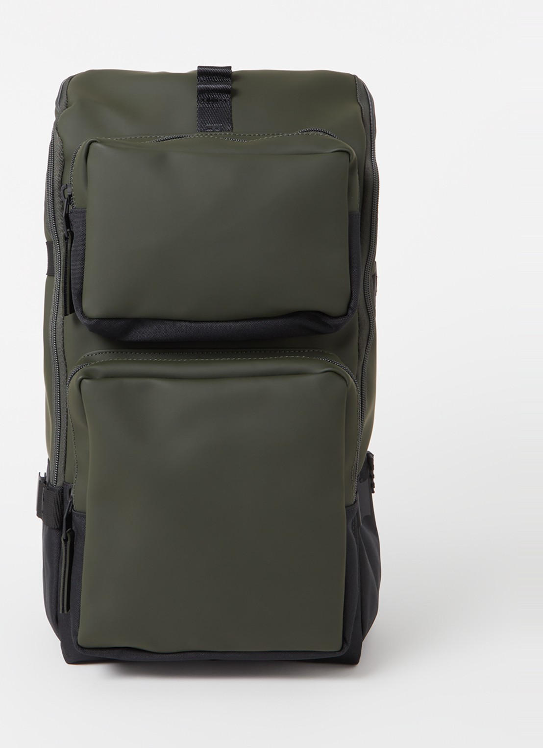 Rains Trail Cargo rugzak met 13 inch laptopvak en waterafstotende coating - voorkant groen