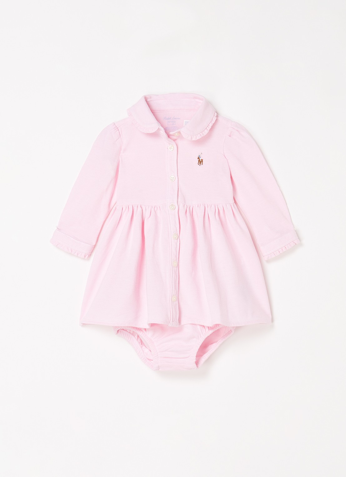 Ralph Lauren A-lijn jurk met logoborduring en bloomer - voorkant 2 lichtroze