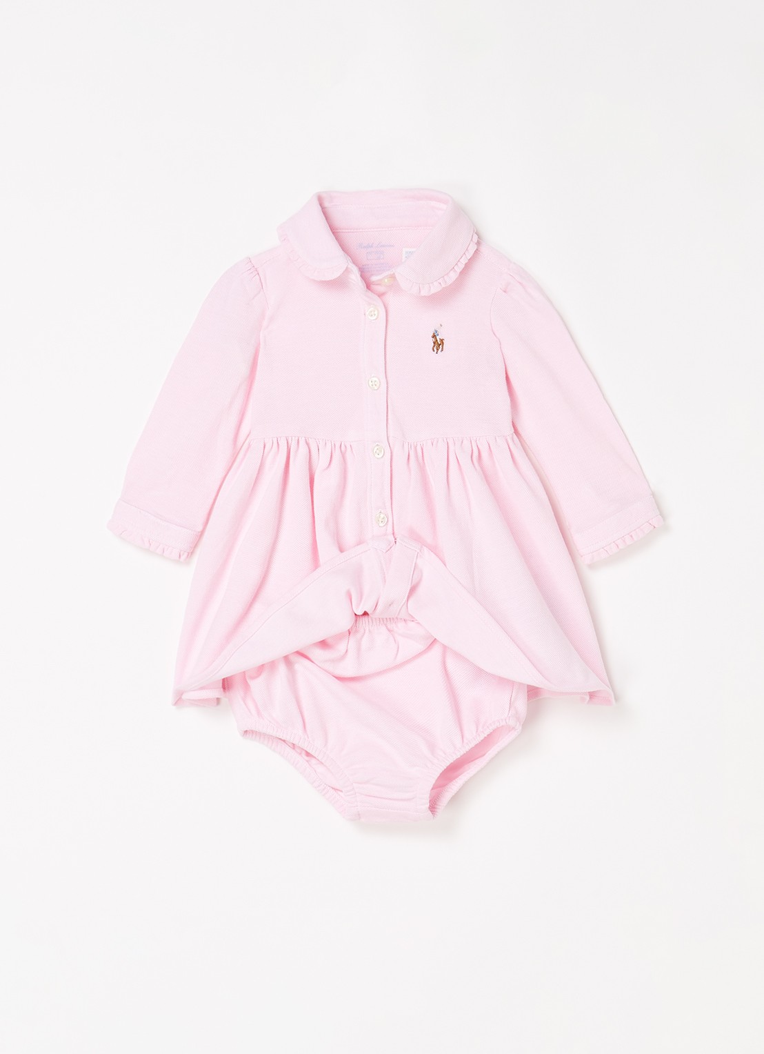 Ralph Lauren A-lijn jurk met logoborduring en bloomer - voorkant 3 lichtroze
