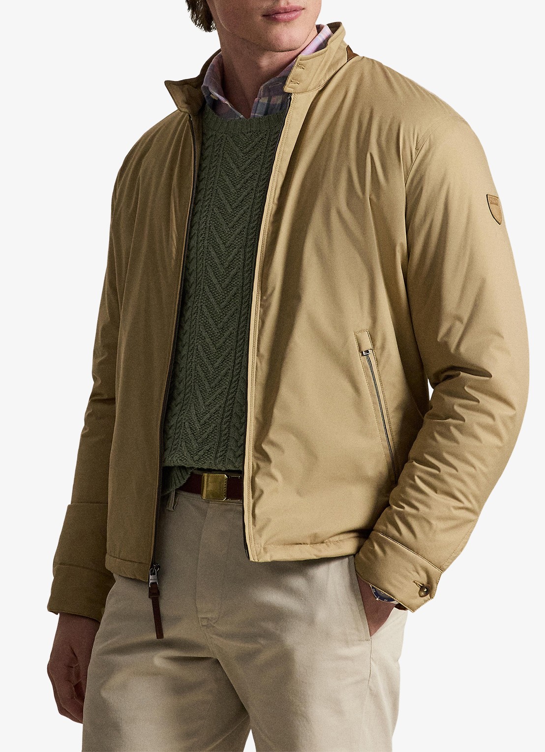 Ralph Lauren Abottson jack met suède en leren details - detail rl khaki / khaki