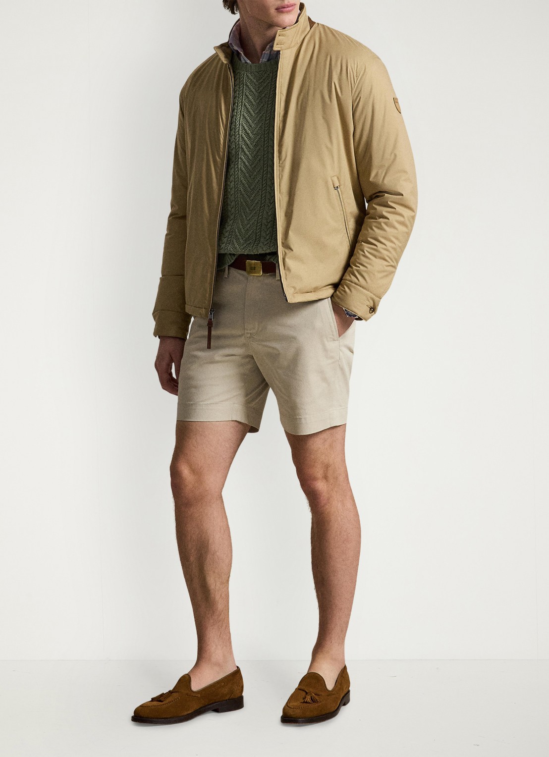 Ralph Lauren Abottson jack met suède en leren details - voorkant 5 rl khaki / khaki