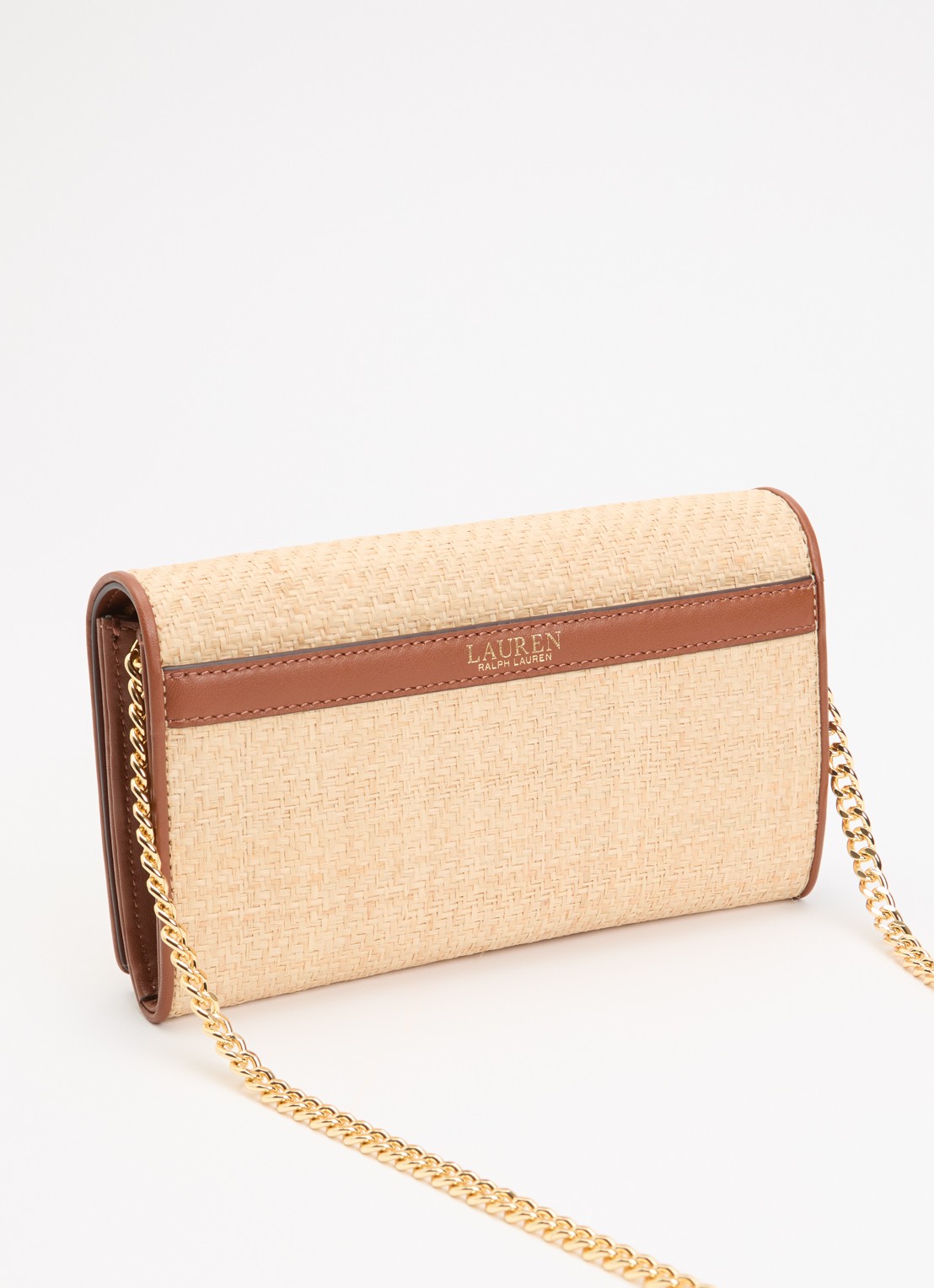 Ralph Lauren Adair II clutch van raffia met leren details - achterkant 3 beige