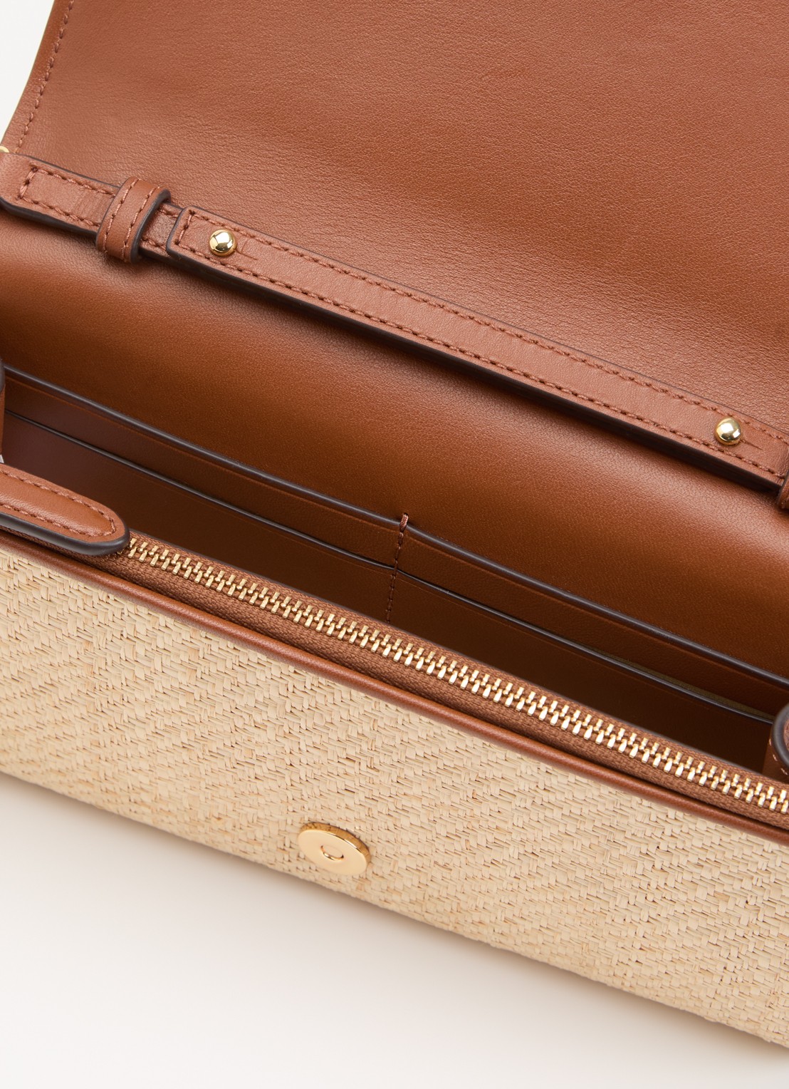 Ralph Lauren Adair II clutch van raffia met leren details - voorkant 2 beige