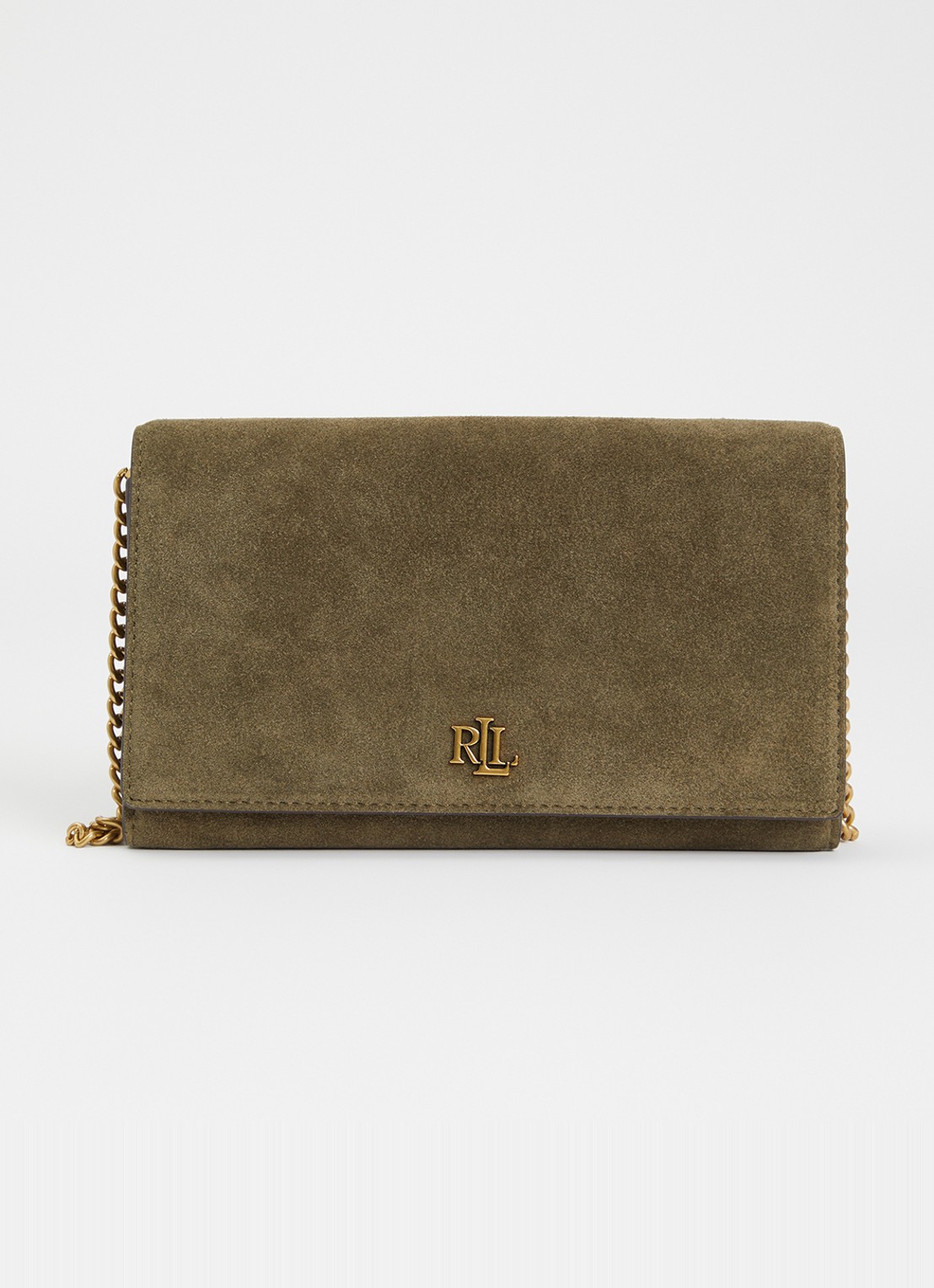 Ralph Lauren Adair II clutch van suède - voorkant 4 groen