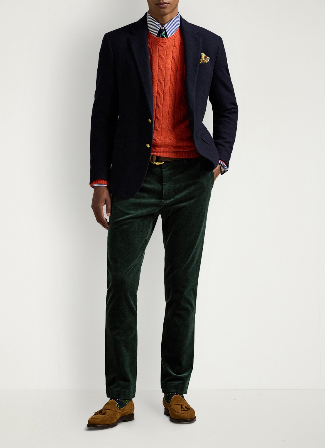 Ralph Lauren Andover slim fit corduroy broek met steekzakken - voorkant 4 college green / donkergroen