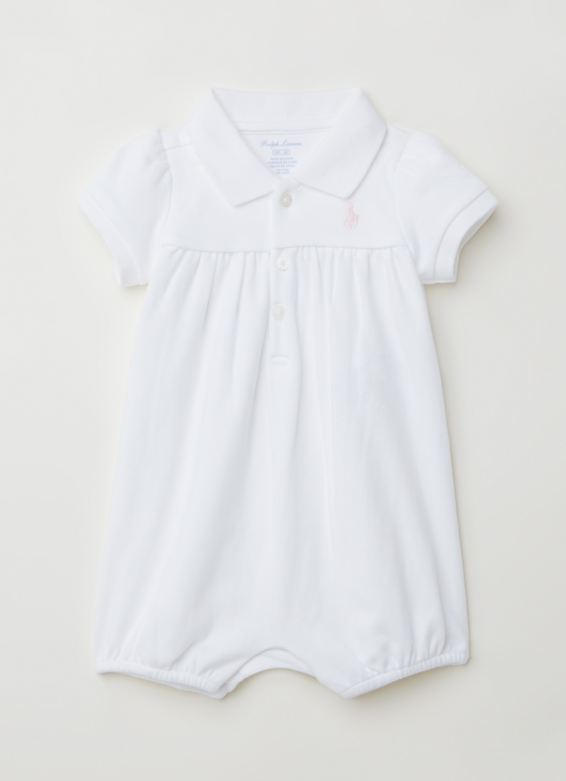Ralph Lauren Babypak met pofmouw en logoborduring - voorkant wit