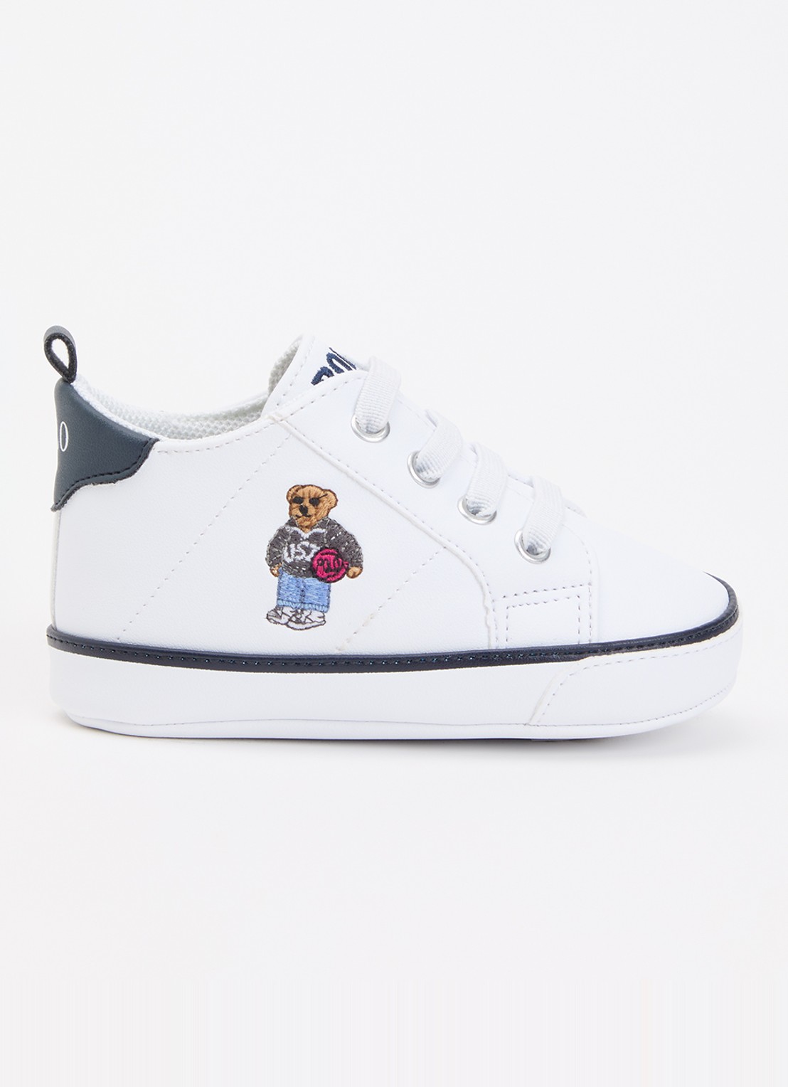 Ralph Lauren Babyschoentje met borduring  - voorkant wit