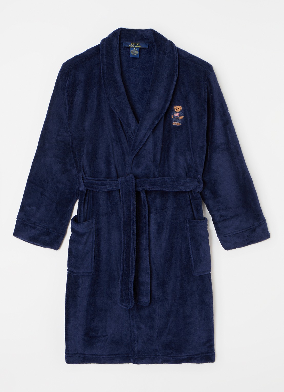 Ralph Lauren Badjas met logoborduring en opgestikte zakken - voorkant donkerblauw