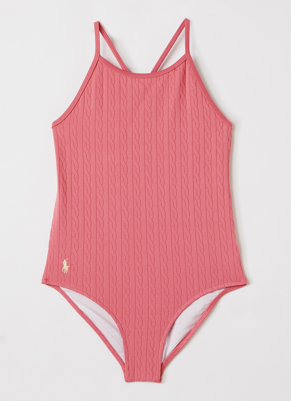 Ralph Lauren Badpak met logoborduring - voorkant roze