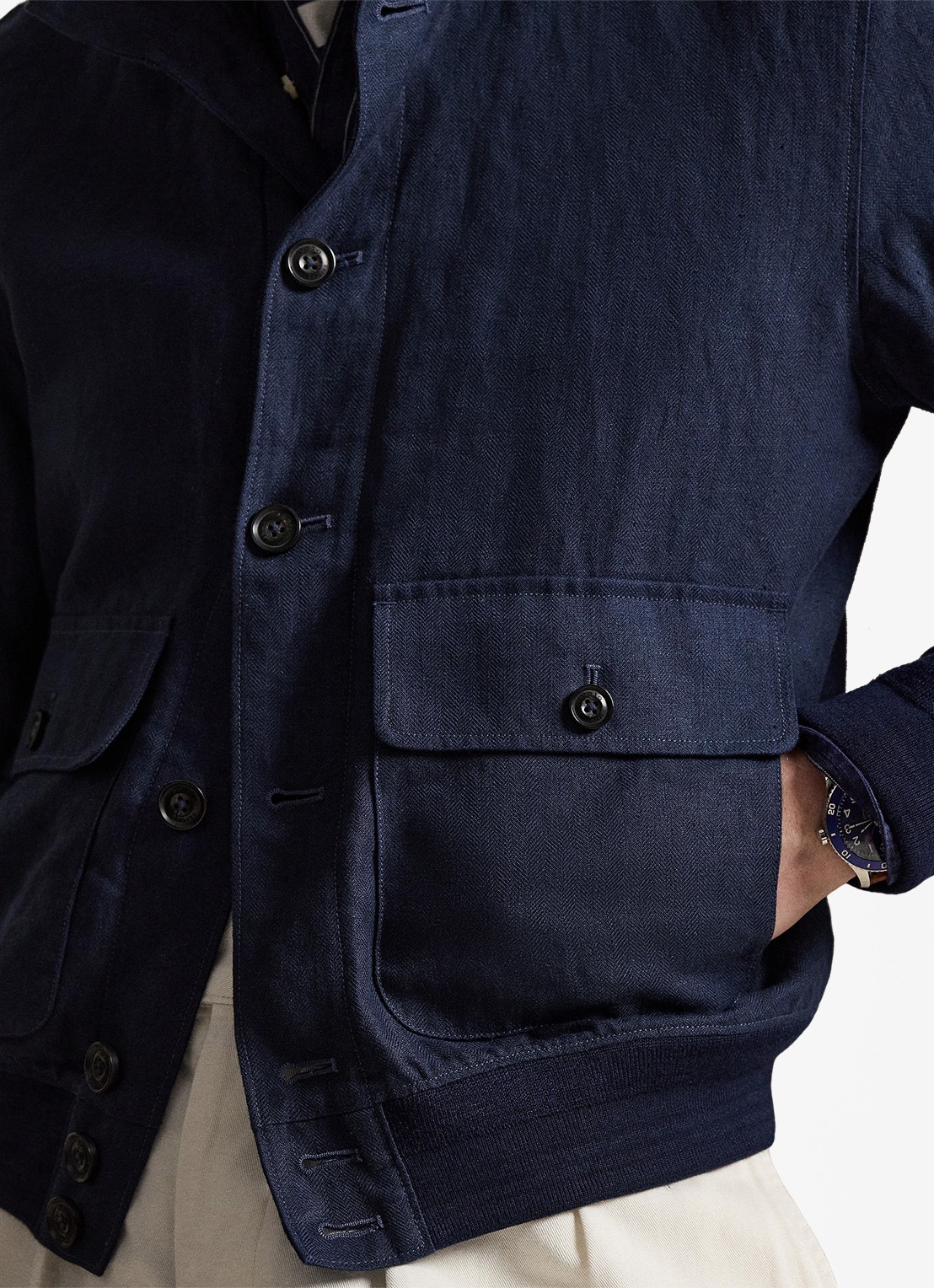 Ralph Lauren Barrett jack van linnen met visgraatdessin - detail 3 refined navy / donkerblauw