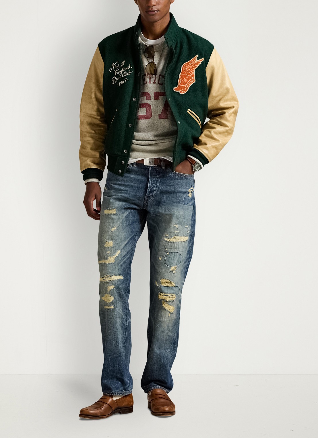 Ralph Lauren Baseball jack met logo- en backprint - voorkant 2 churchill green / groen
