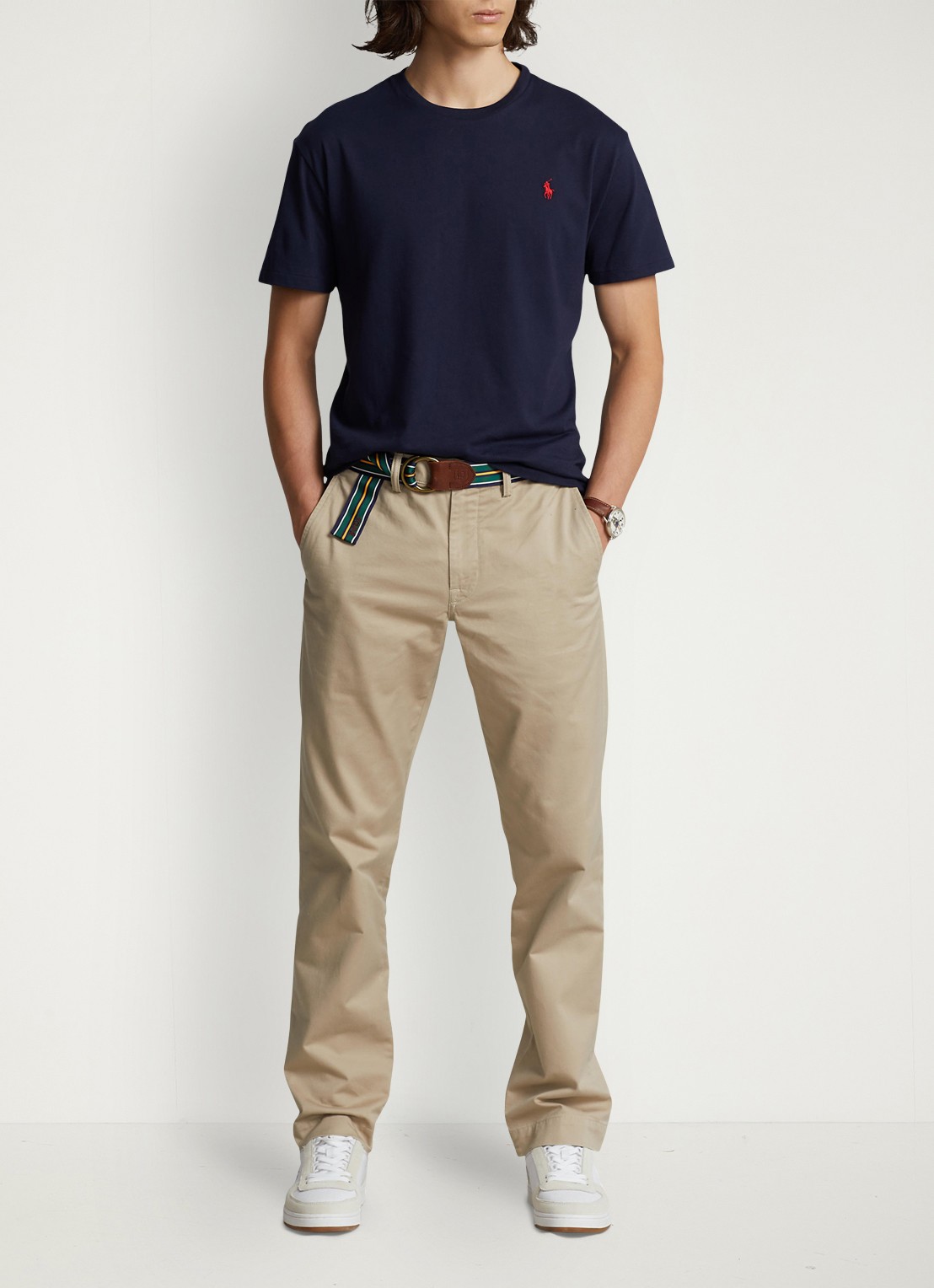 Ralph Lauren Basic T-shirt met logoborduring - voorkant 3 ink / blauw
