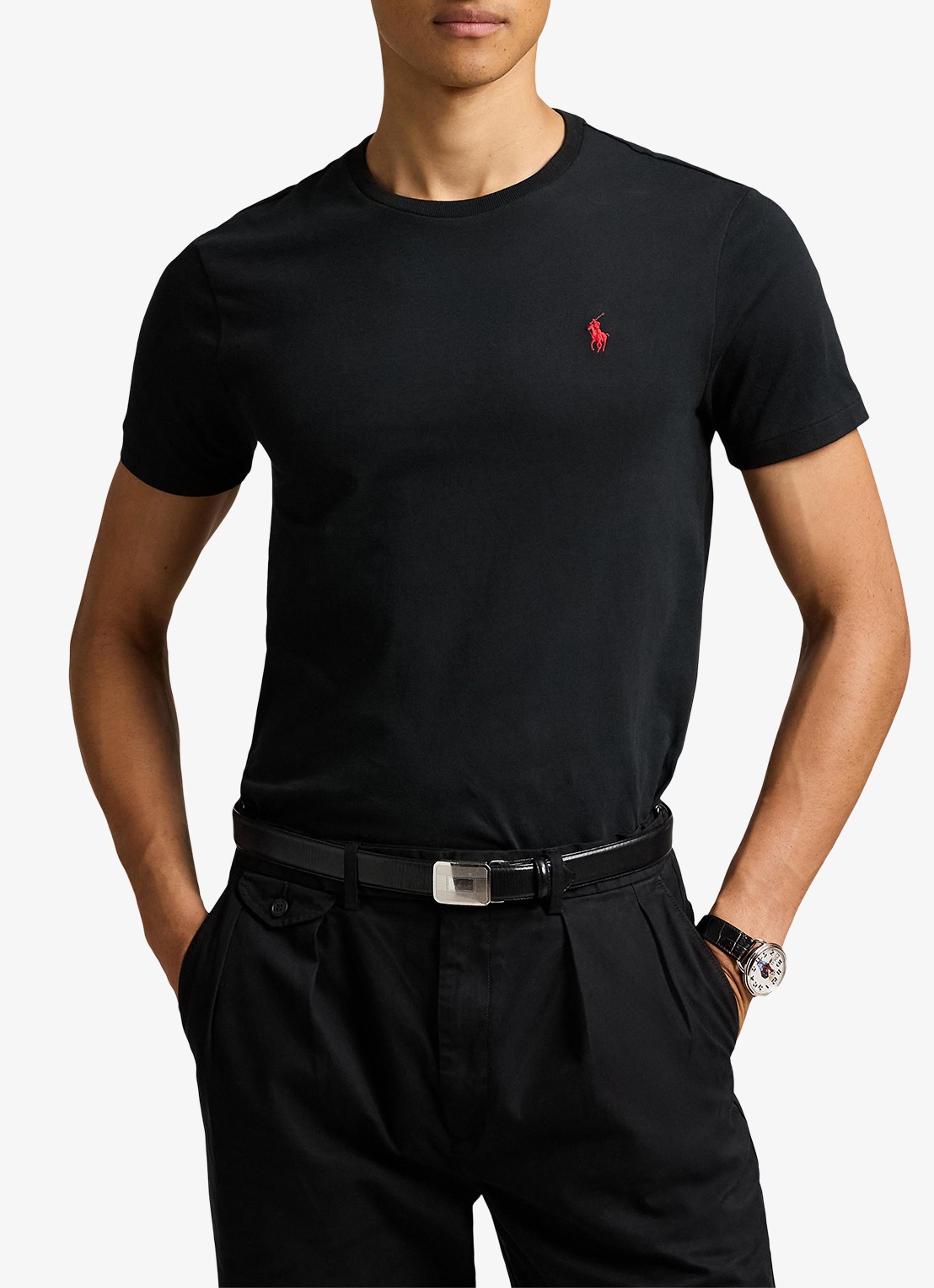 Ralph Lauren Basic T-shirt met logoborduring - detail rl black / zwart