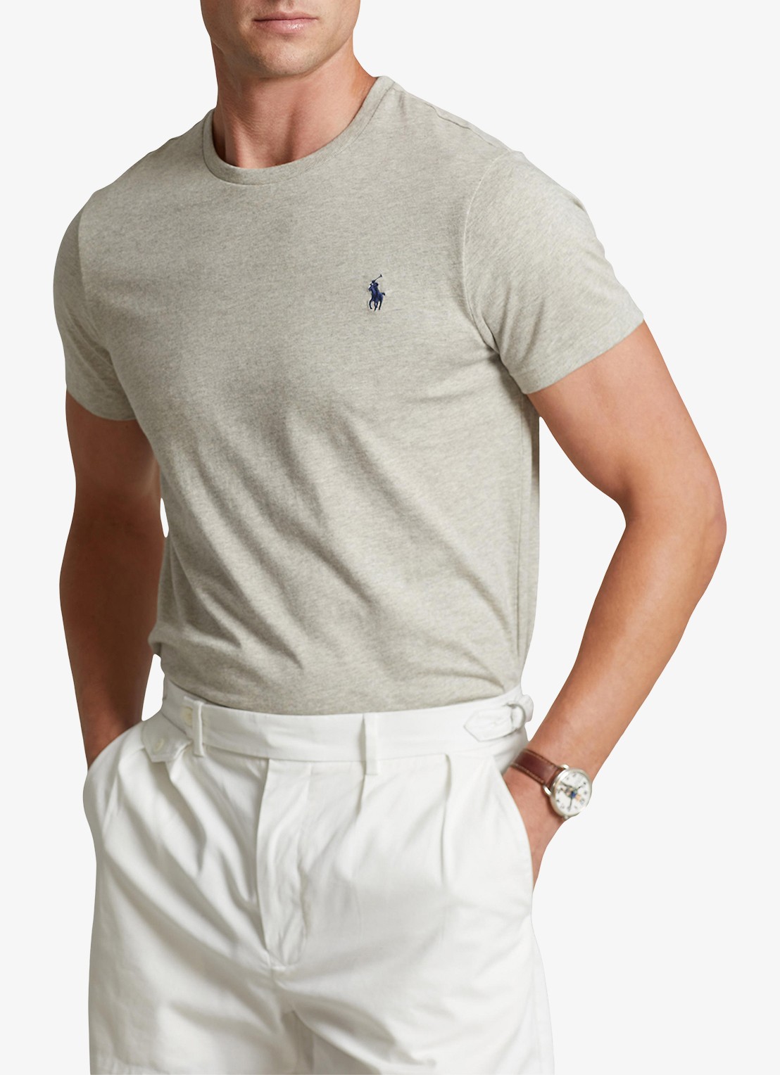 Ralph Lauren Basic T-shirt met logoborduring - detail 4 new grey heather / grijs