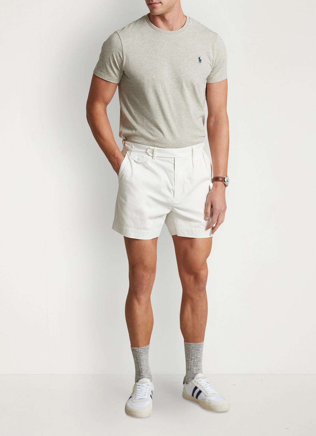Ralph Lauren Basic T-shirt met logoborduring - voorkant 3 new grey heather / grijs