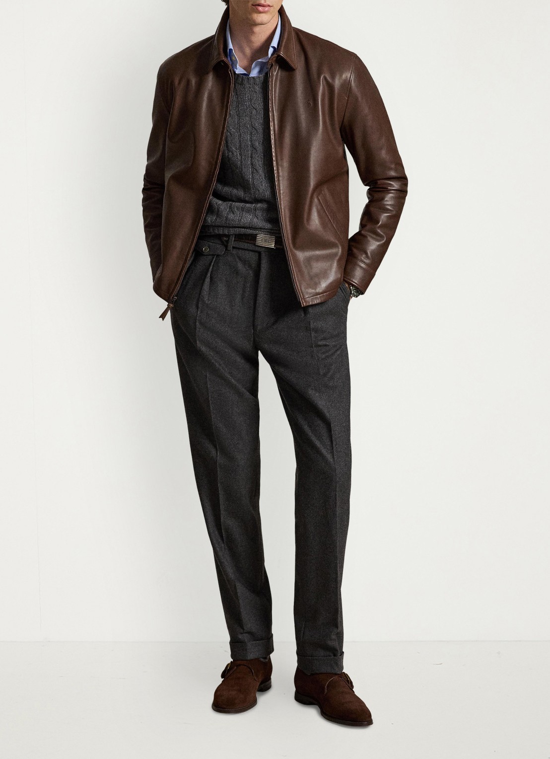 Ralph Lauren Bayville jack van lamsleer met steekzakken - detail 2 bison brown / bruin