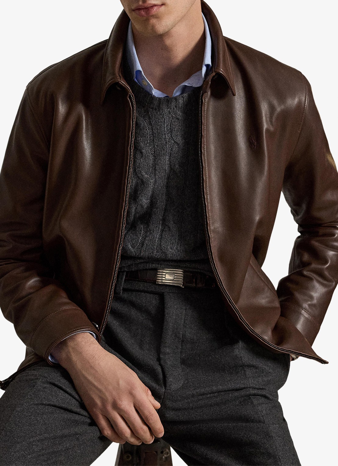 Ralph Lauren Bayville jack van lamsleer met steekzakken - voorkant 5 bison brown / bruin
