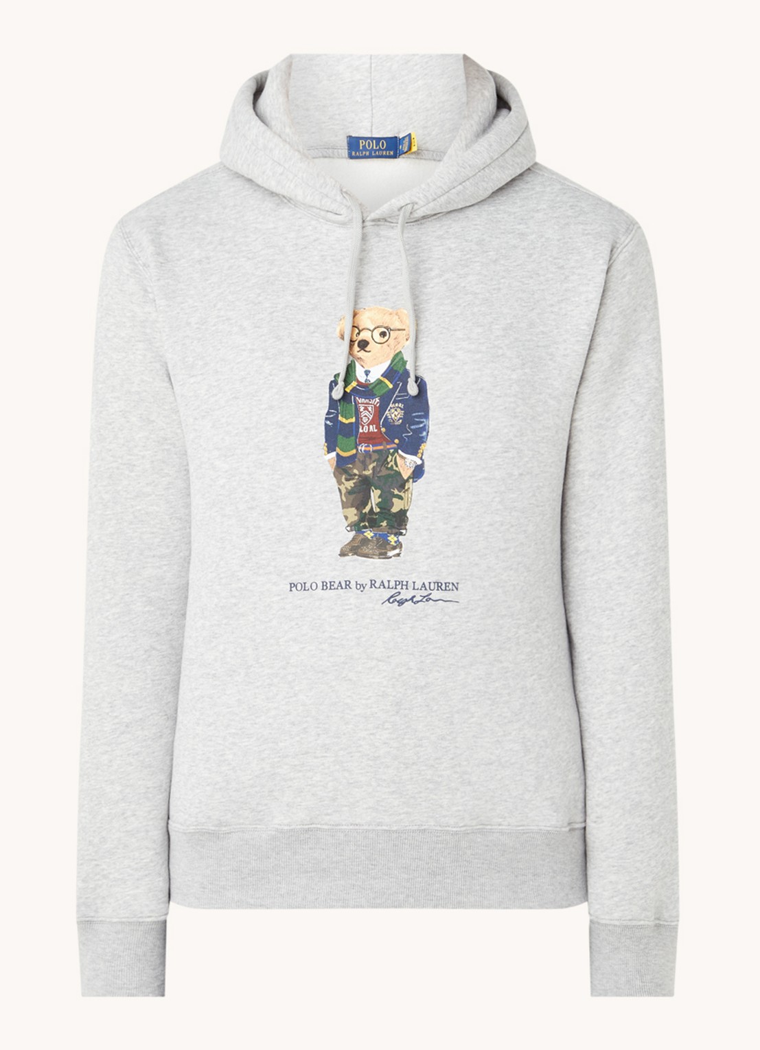 Ralph Lauren Bear hoodie met frontprint - voorkant andover heather