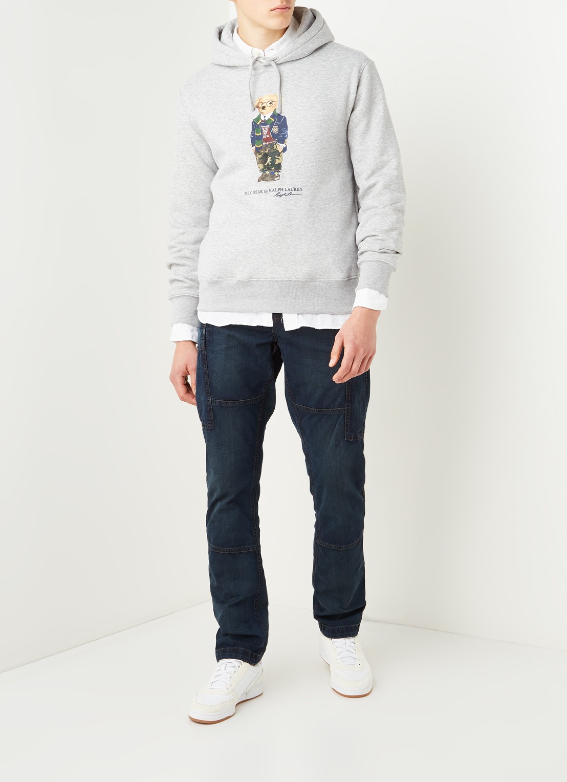 Ralph Lauren Bear hoodie met frontprint - voorkant 2 andover heather