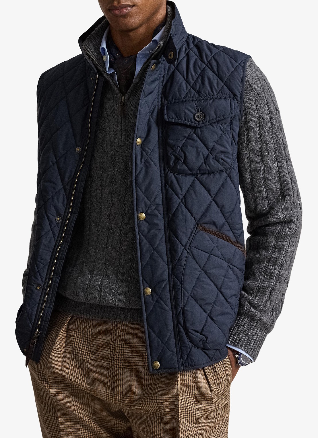 Ralph Lauren Beaton gewatteerde utility bodywarmer met opgestikte zakken - voorkant 3 college navy / donkerblauw