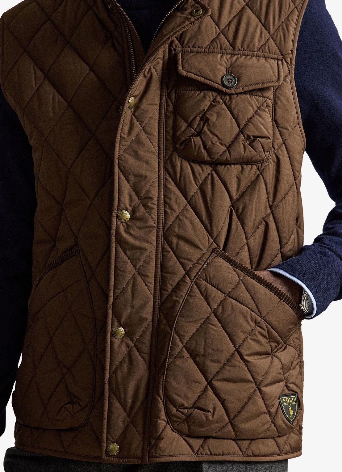 Ralph Lauren Beaton gewatteerde utility bodywarmer met opgestikte zakken - detail 3 nutmeg brwn / bruin