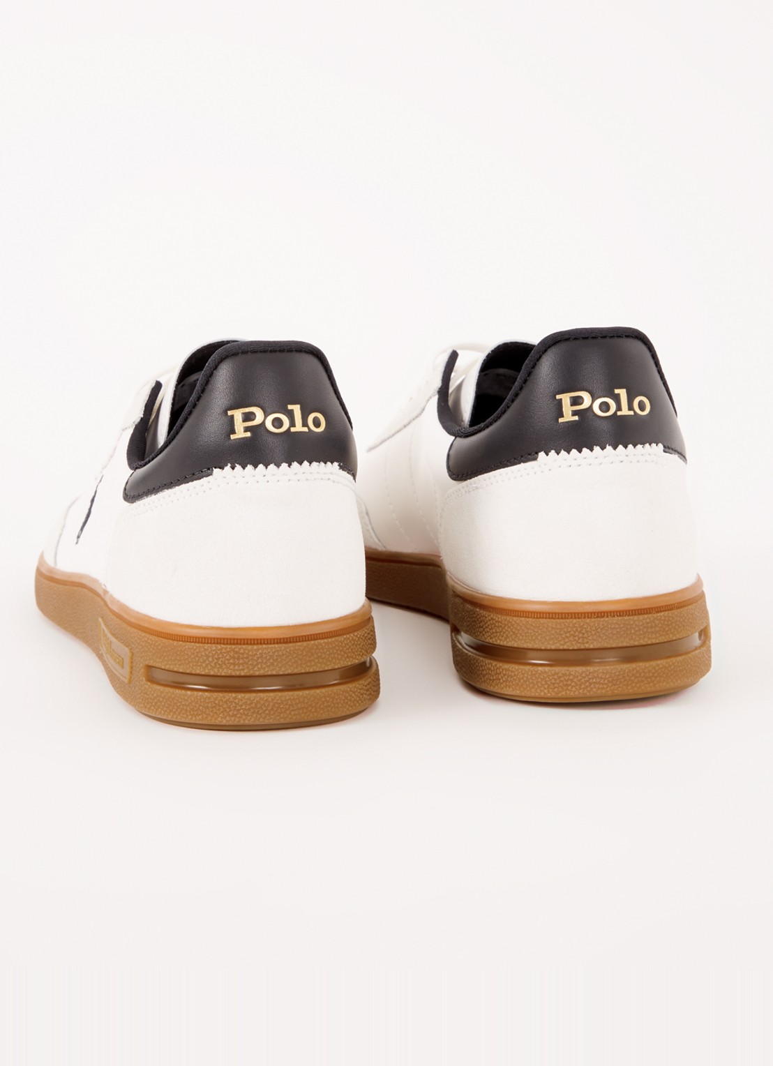 Ralph Lauren Bedford sneaker van leer met suède details - achterkant 2 gebroken wit