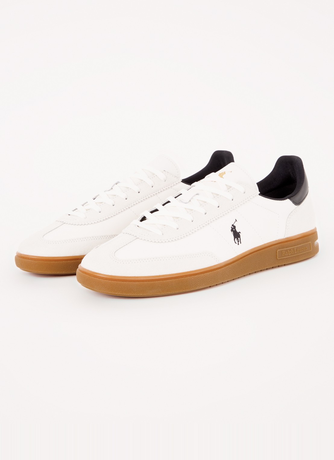 Ralph Lauren Bedford sneaker van leer met suède details - detail 3 gebroken wit