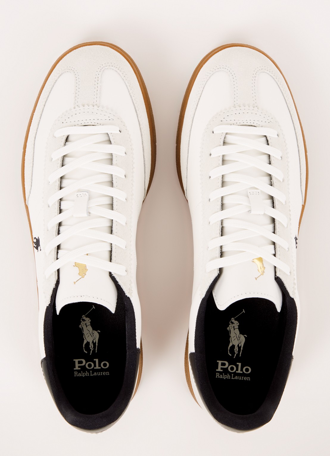 Ralph Lauren Bedford sneaker van leer met suède details - detail 4 gebroken wit