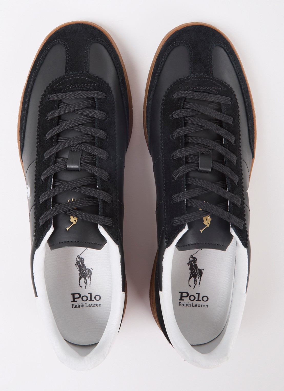 Ralph Lauren Bedford sneaker van leer met suède - detail 4 zwart
